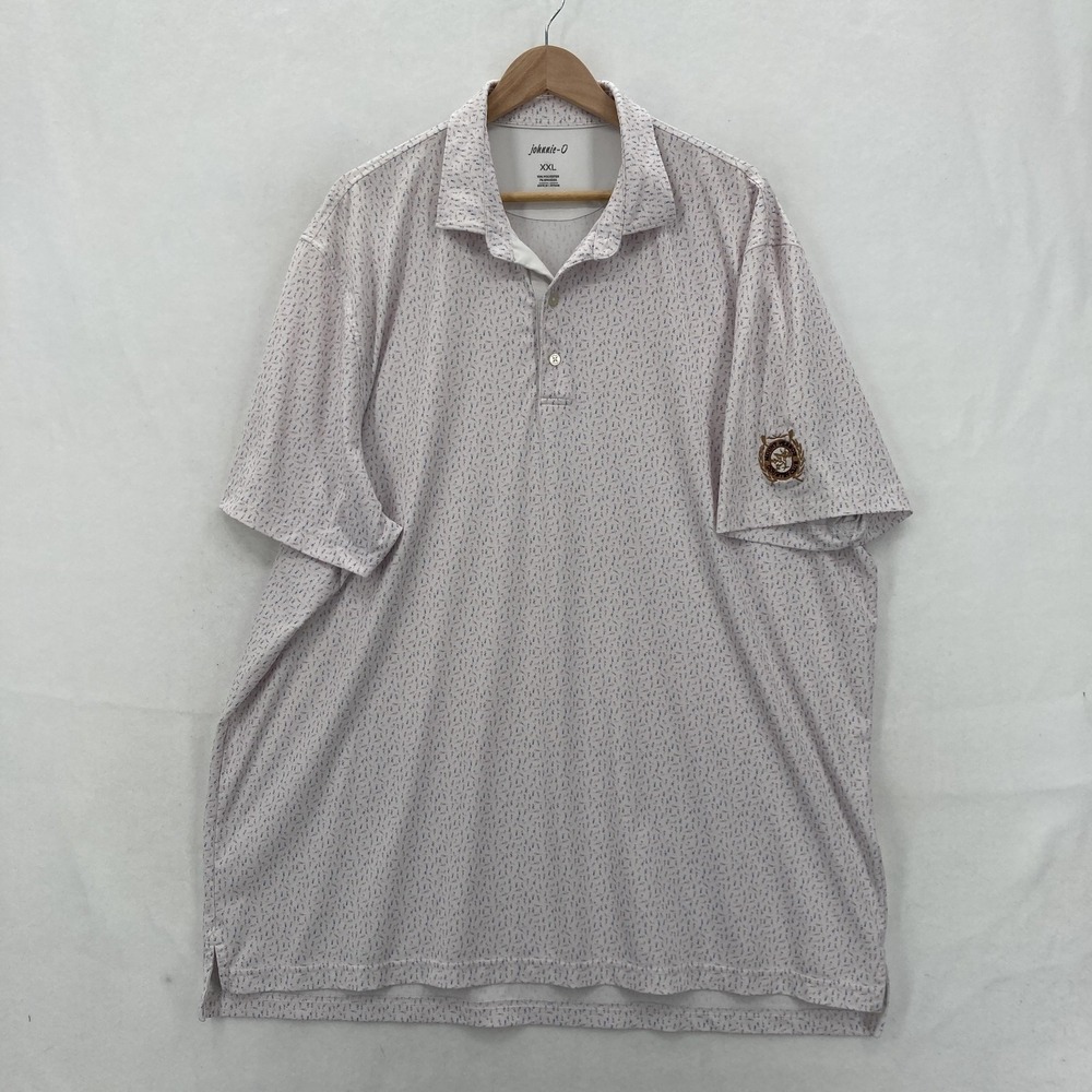 Johnnie-O Polo Shirt Mens 2XL White Microprint Golf Mount Vernon Country Club